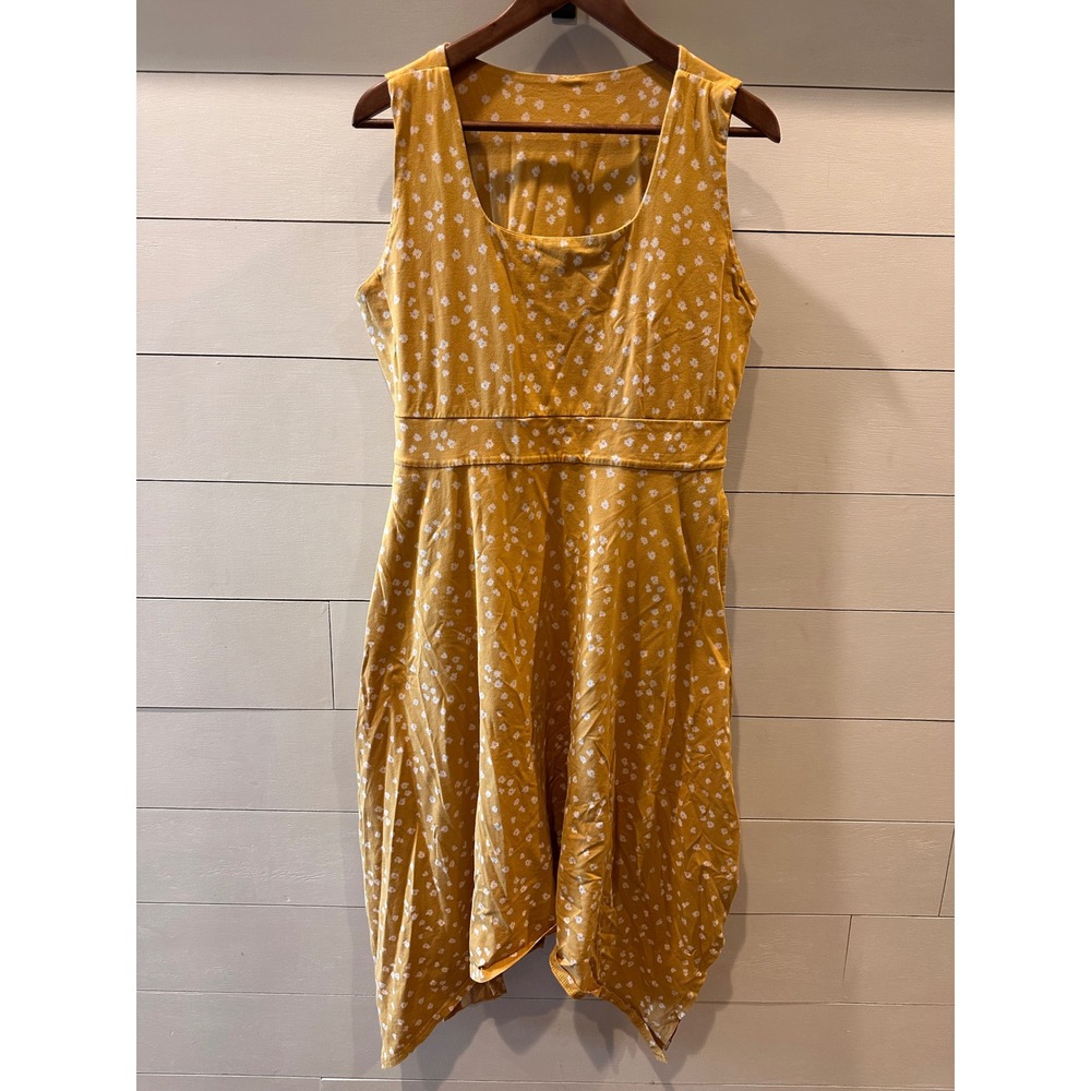 Pact Organic Cotton Floral Handkerchief Hem Dress Mustard Yellow XL Sleeveless